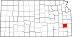 Map of Kansas highlighting Allen County