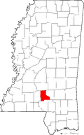 Map of Mississippi highlighting Jefferson Davis County