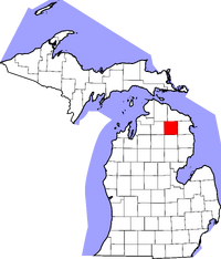 Map of Michigan highlighting Montmorency County