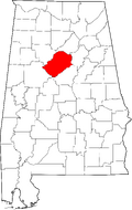Map of Alabama highlighting Jefferson County