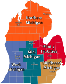 Northern Michigan is highlighted in orange.