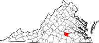 Map of Virginia highlighting Nottoway County