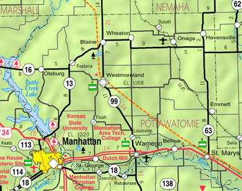 Map of Pottawatomie Co, Ks, USA