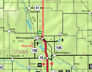 Map of Ottawa Co, Ks, USA