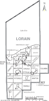 Map of Lorain County, Ohio With Municipal and Township Labels