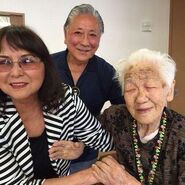 Kane Tanaka walking at the age of 113.75 (September 2016).