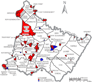 Map of Westmoreland County Pennsylvania With Municipal and Township Labels