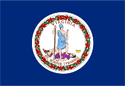 Navy blue flag with the circular Seal of Virginia centered on it.