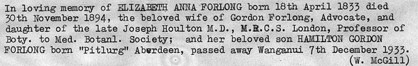 Cemetery transcription from FamilySearch