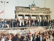 The  in front of the  shortly before its fall in 1989. Today the Gate is often regarded as Germany's main national .