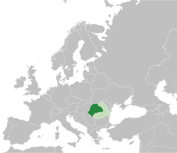 Location of Transylvania (including Banat, Crişana and Maramureş) in Europe.