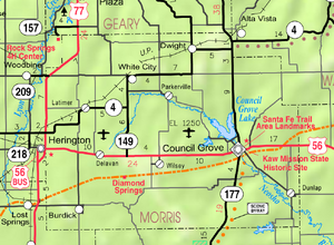 Map of Morris Co, Ks, USA