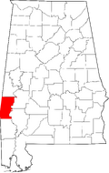 Map of Alabama highlighting Choctaw County
