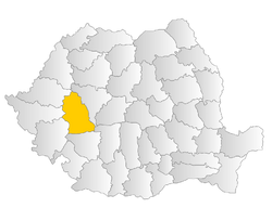 Administrative map of Romania with Hunedoara county highlighted