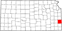 Map of Kansas highlighting Bourbon County