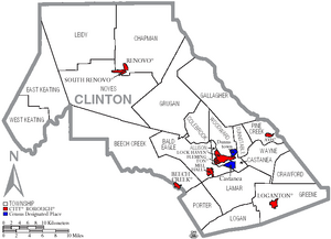 Map of Clinton County Pennsylvania With Municipal and Township Labels