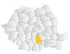 Map of Romania highlighting Dâmbovița County