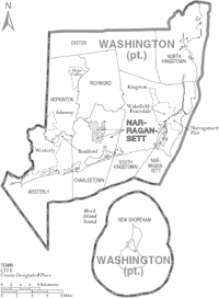 Map of Washington County Rhode Island With Municipal Labels