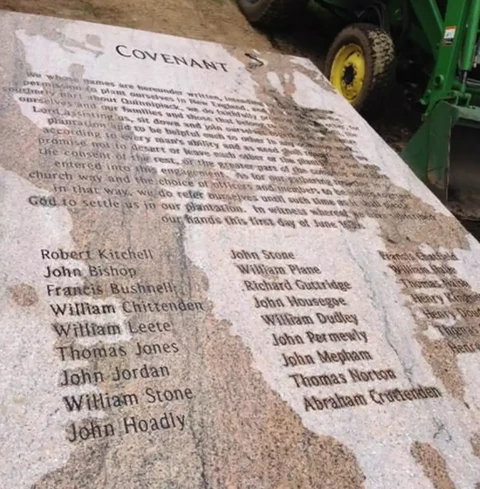 GUILFORD>>On Tuesday, May 14, 2014, a dream came true for Guilford resident and member of the Board of Selectmen Carl Balestracci. That was the day on which a 27,000-pound slab of pink granite was put into place on a tiny parcel of land at the intersection of Whitfield and Old Whitfield streets.