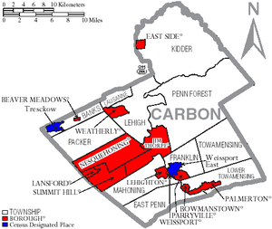 Map of Carbon County Pennsylvania With Municipal and Township Labels