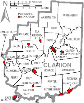 Map of Clarion County Pennsylvania With Municipal and Township Labels