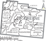 Map of Greene County Ohio With Municipal and Township Labels