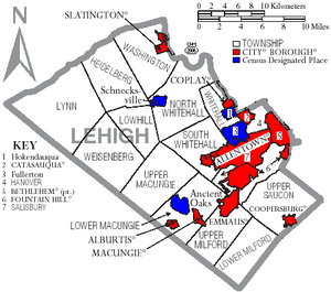 Map of Lehigh County Pennsylvania With Municipal and Township Labels