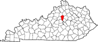 Map of Kentucky highlighting Woodford County