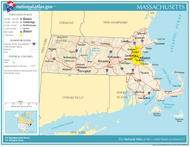 Prominent roads and cities in Massachusetts