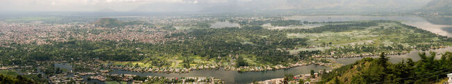 Panoramic view of Dal Lake and the city of Srinagar in Srinigar District.