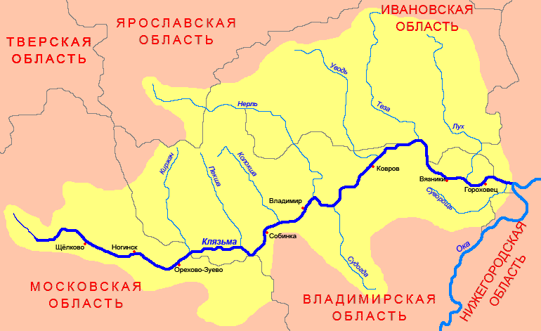Карта реки волги и оки