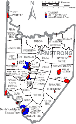 Map of Armstrong County Pennsylvania With Municipal and Township Labels