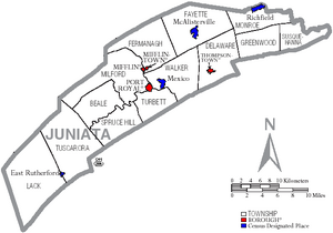 Map of Juniata County Pennsylvania With Municipal and Township Labels