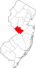 Map of New Jersey highlighting Mercer County