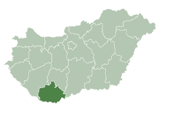 Location of Baranya County in Hungary