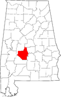 Map of Alabama highlighting Dallas County