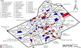 Map of Schuylkill County Pennsylvania With Municipal and Township Labels