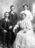 Wedding photo of Arthur Francis Lynch (1863-1938) and Anna. Dan Lynch and Clara Bangasser stand behind them as attendants.