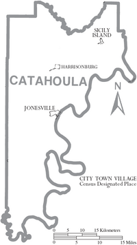 Map of Catahoula Parish Louisiana With Municipal Labels