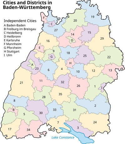 Cities and Districts in Baden-Wuerttemberg