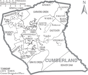 Map of Cumberland County North Carolina With Municipal and Township Labels