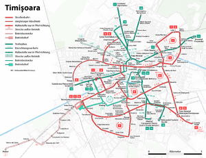 Map of the Timişoara tramway and trolleybus routes