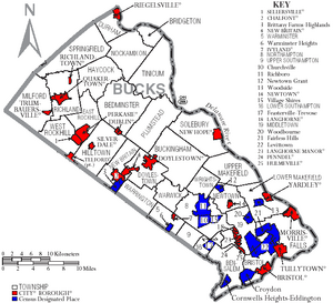 Map of Bucks County Pennsylvania With Municipal and Township Labels