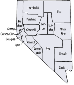 Nevada map showing counties