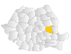 Map of Romania highlighting Vrancea County