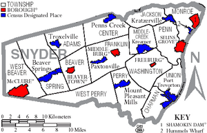 Map of Snyder County Pennsylvania With Municipal and Township Labels