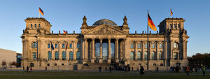 Reichstag building Berlin view from west before sunset