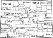 Map of Colorado counties, labelled