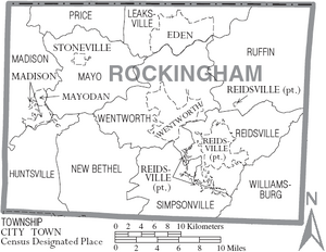 Map of Rockingham County North Carolina With Municipal and Township Labels