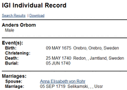 Anders Örbom (1675-1740) in the International Genealogical Index